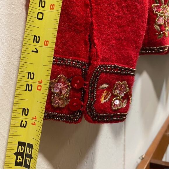 TALBOTS Beaded Red Boiled Wool Seamed Blazer Jacket Women M Petite - Picture 11 of 12